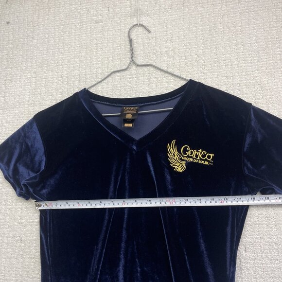 Rare Cirque du Soleil Corteo T-Shirt Women’s Sz L Dark Blue Velour Graphic Logo - Picture 7 of 14